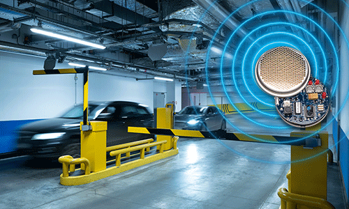Electrostatic ultrasonic sensor detecting a vehicle in a parking garage lane