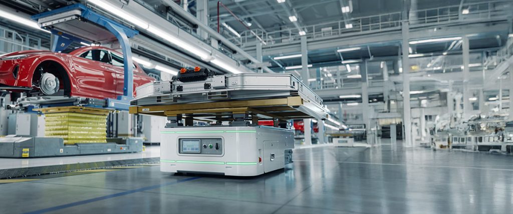 Autonomous Guided Vehicle (AGV) on factory floor